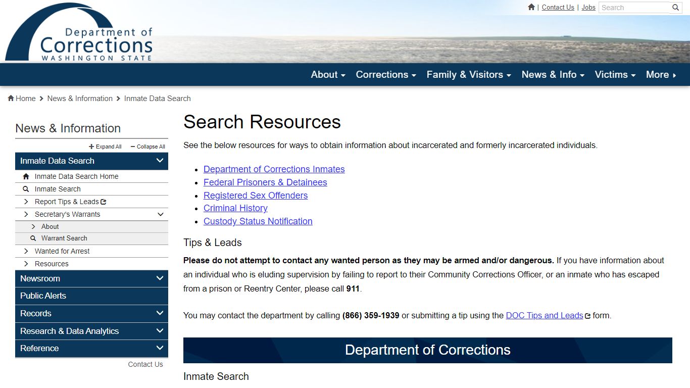 Search Resources | Washington State Department of Corrections