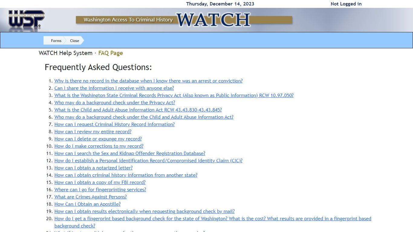 WATCH Help FAQs - Washington State Patrol